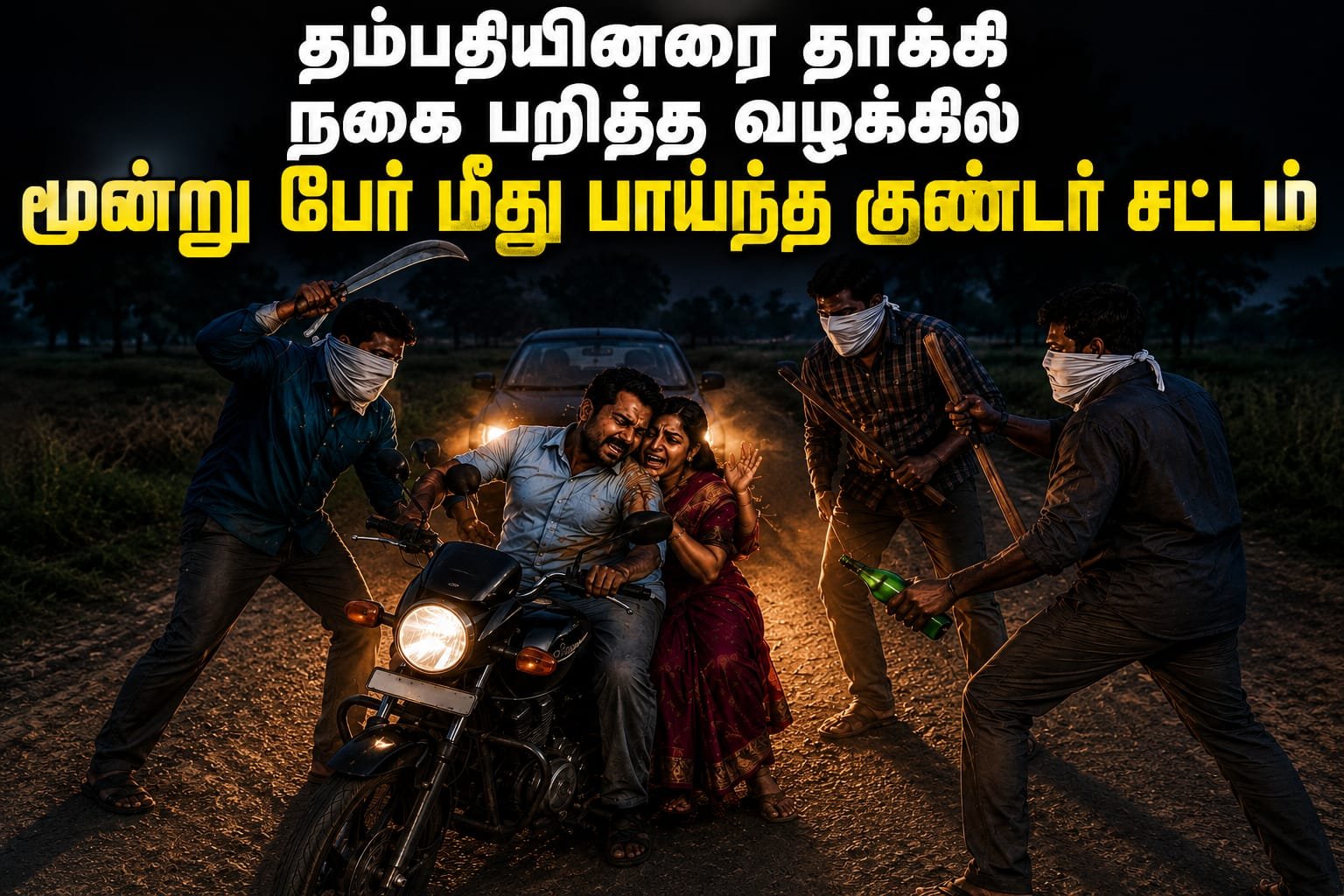 சிங்கம்புணரி அருகே தம்பதியினரை தாக்கி நகை வழிப்பறி செய்த மூன்று பேர் மீது பாய்ந்த குண்டர் சட்டம் 