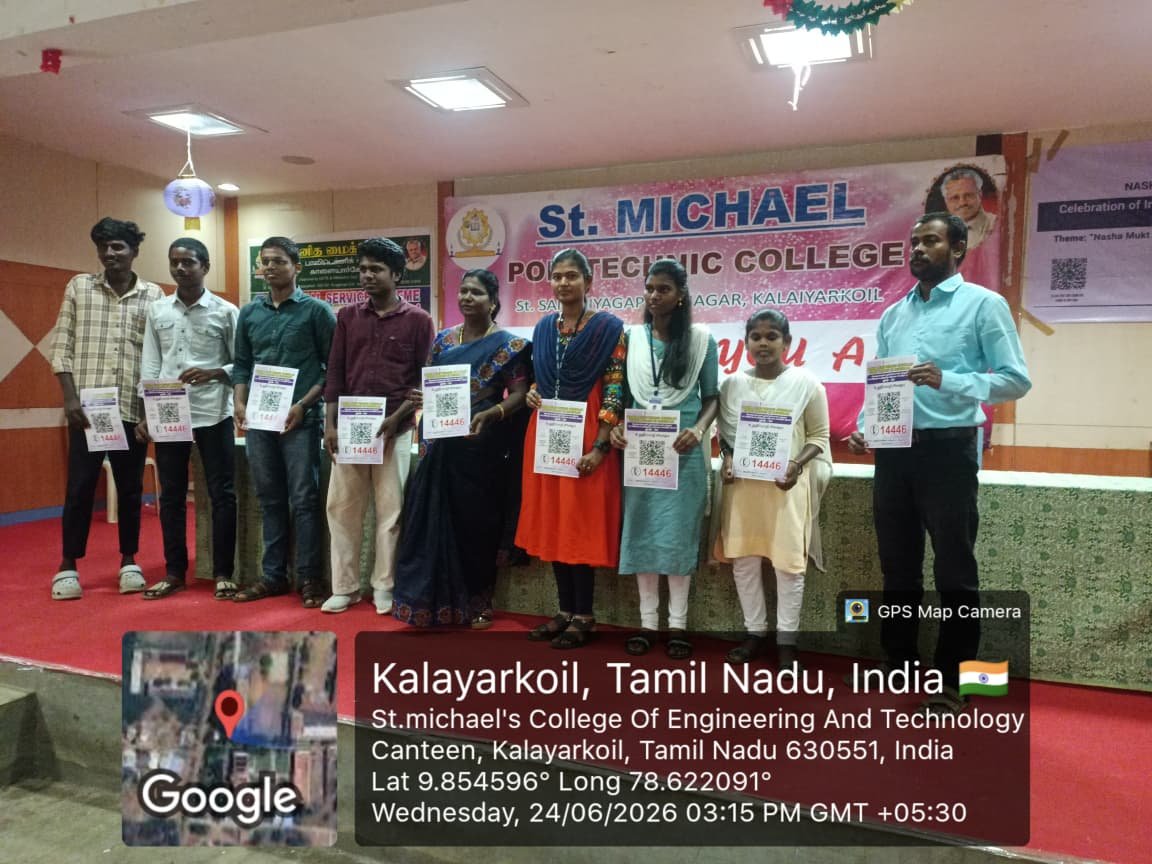 காளையார்கோவில் புனித மைக்கேல் பாலிடெக்னிக் கல்லூரியில் போதைப்பொருள் விழிப்புணர்வு நிகழ்ச்சி